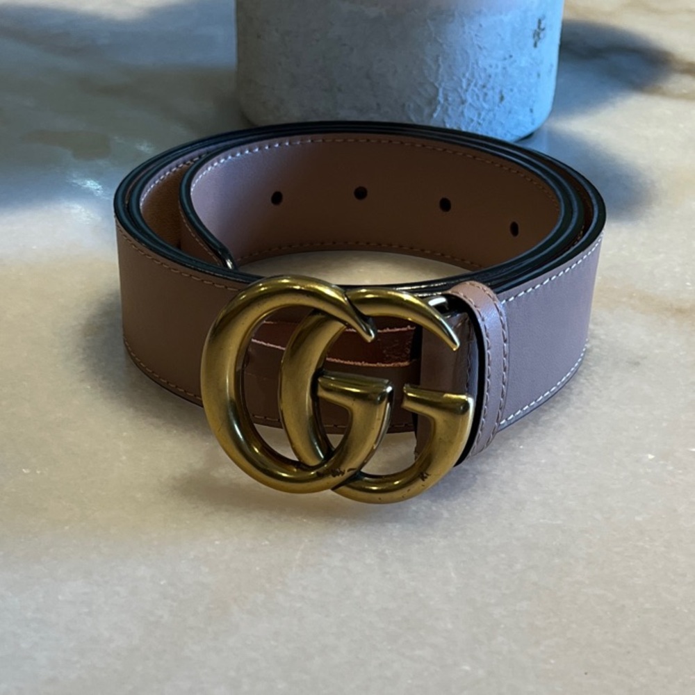 Gucci Beige Leather Belt with Gold GG Buckle